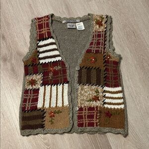 Huntington Ridge Vintage Hand Knit Patchwork Vest with Button Closure Sz Small